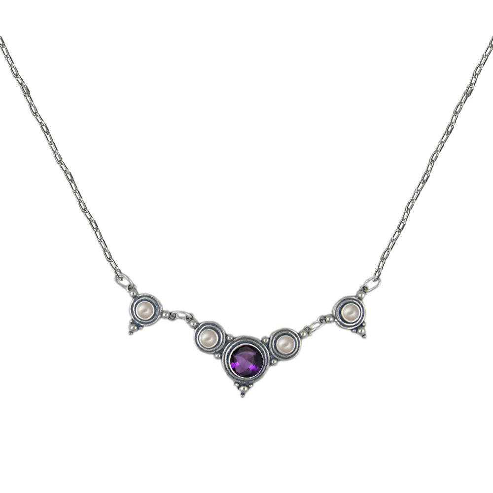 Sterling Silver Gemstone Necklace With Amethyst And Cultured Freshwater Pearl